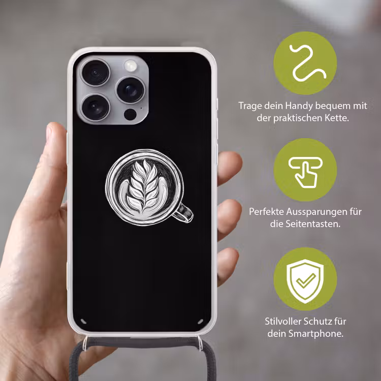 Krijttekening - Koffie - Latte art Hoesje iPhone 16 Pro Max met koord klein -sfeer2_DE
