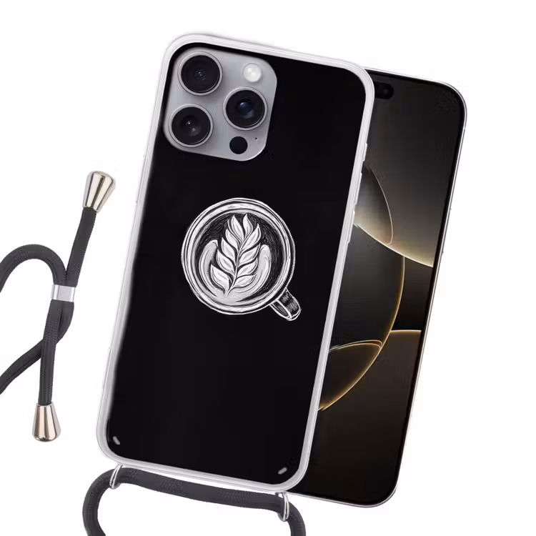 Krijttekening - Koffie - Latte art Hoesje iPhone 16 Pro Max met koord klein -sfeer1