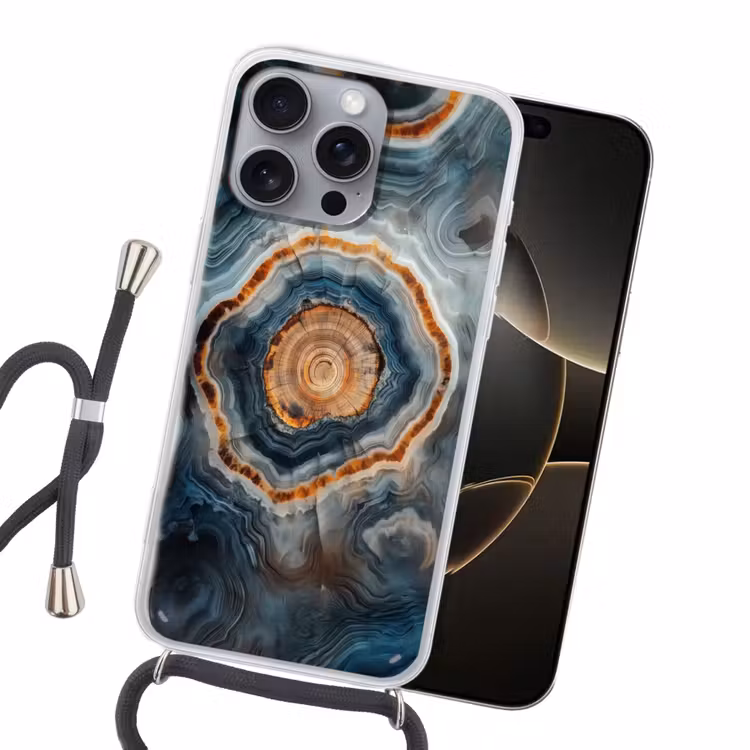 Cirkel - Ringen - Steen - Tinten Hoesje iPhone 16 Pro Max met koord klein -sfeer1