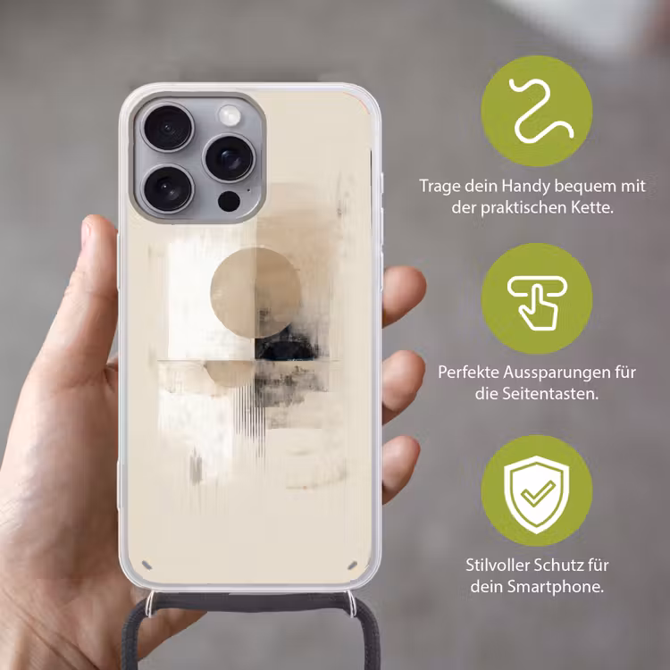 Cirkel - Compositie - Diepte - Beige Hoesje iPhone 16 Pro Max met koord klein -sfeer2_DE