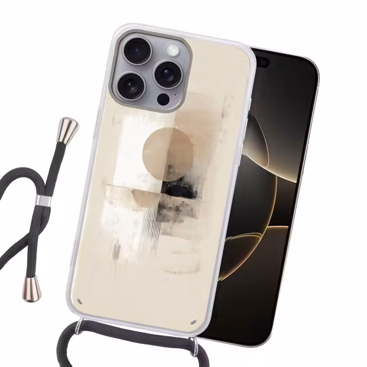 Cirkel - Compositie - Diepte - Beige Hoesje iPhone 16 Pro Max met koord klein -sfeer1