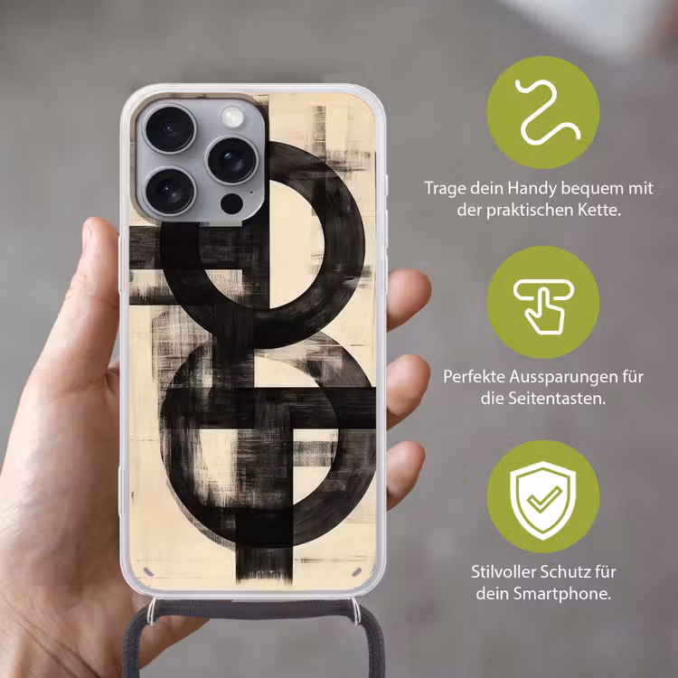 Cirkels - Balken - Zwart - Abstract Hoesje iPhone 16 Pro Max met koord klein -sfeer2_DE