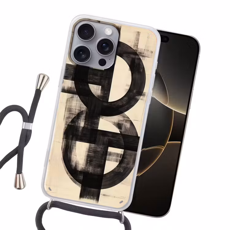 Cirkels - Balken - Zwart - Abstract Hoesje iPhone 16 Pro Max met koord klein -sfeer1