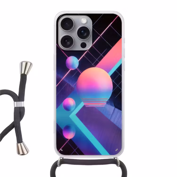 Cirkels - Vlakken - Abstract - Blauw Hoesje iPhone 16 Pro Max met koord klein -3d