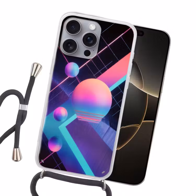 Cirkels - Vlakken - Abstract - Blauw Hoesje iPhone 16 Pro Max met koord klein -sfeer1