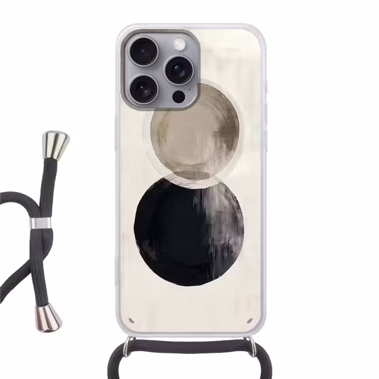 Cirkels - Vorm - Beige - Abstract Hoesje iPhone 16 Pro Max met koord klein -3d