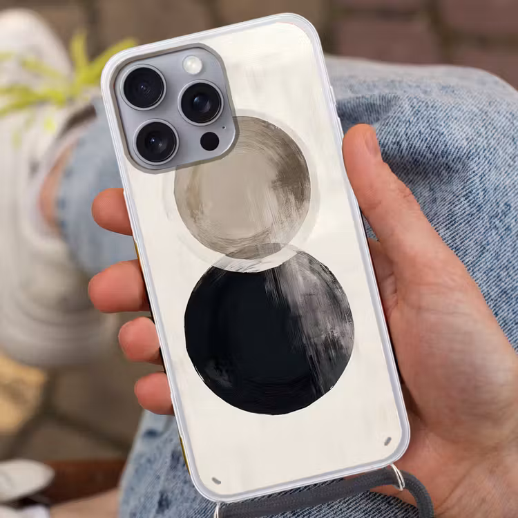 Cirkels - Vorm - Beige - Abstract Hoesje iPhone 16 Pro Max met koord klein -sfeer3