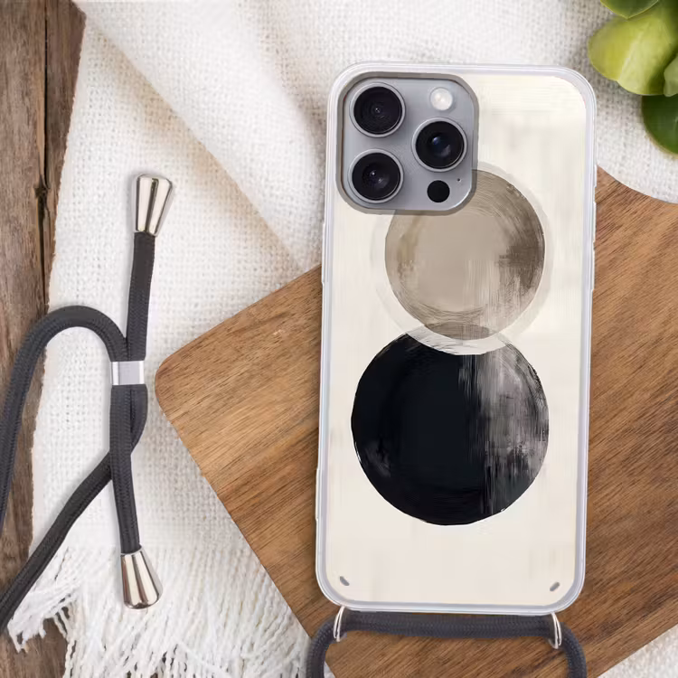 Cirkels - Vorm - Beige - Abstract Hoesje iPhone 16 Pro Max met koord klein -sfeer4