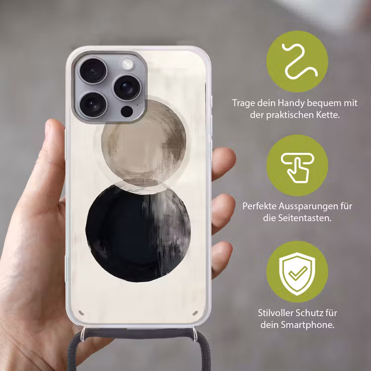 Cirkels - Vorm - Beige - Abstract Hoesje iPhone 16 Pro Max met koord klein -sfeer2_DE