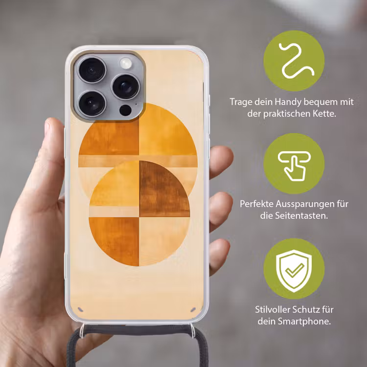 Cirkels - Geel - Minimalistisch Hoesje iPhone 16 Pro Max met koord klein -sfeer2_DE