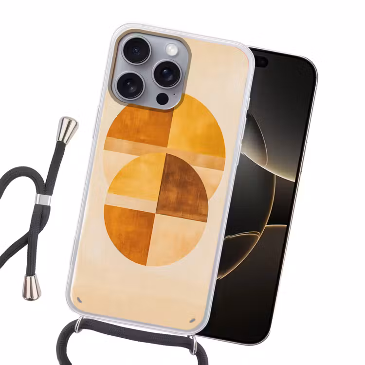 Cirkels - Geel - Minimalistisch Hoesje iPhone 16 Pro Max met koord klein -sfeer1
