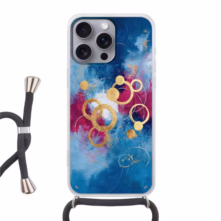 Cirkels - Goud - Abstract Hoesje iPhone 16 Pro Max met koord klein -3d