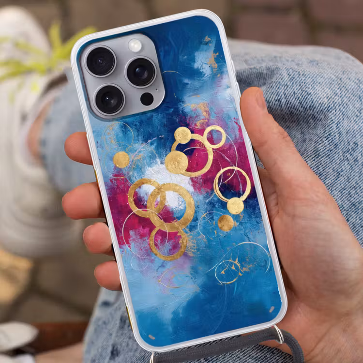Cirkels - Goud - Abstract Hoesje iPhone 16 Pro Max met koord klein -sfeer3