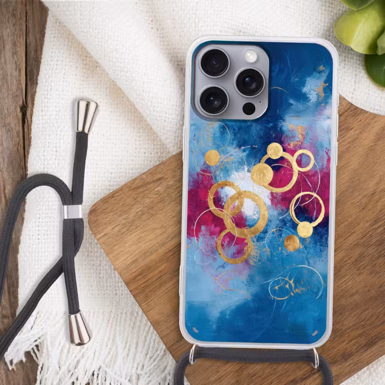 Cirkels - Goud - Abstract Hoesje iPhone 16 Pro Max met koord klein -sfeer4