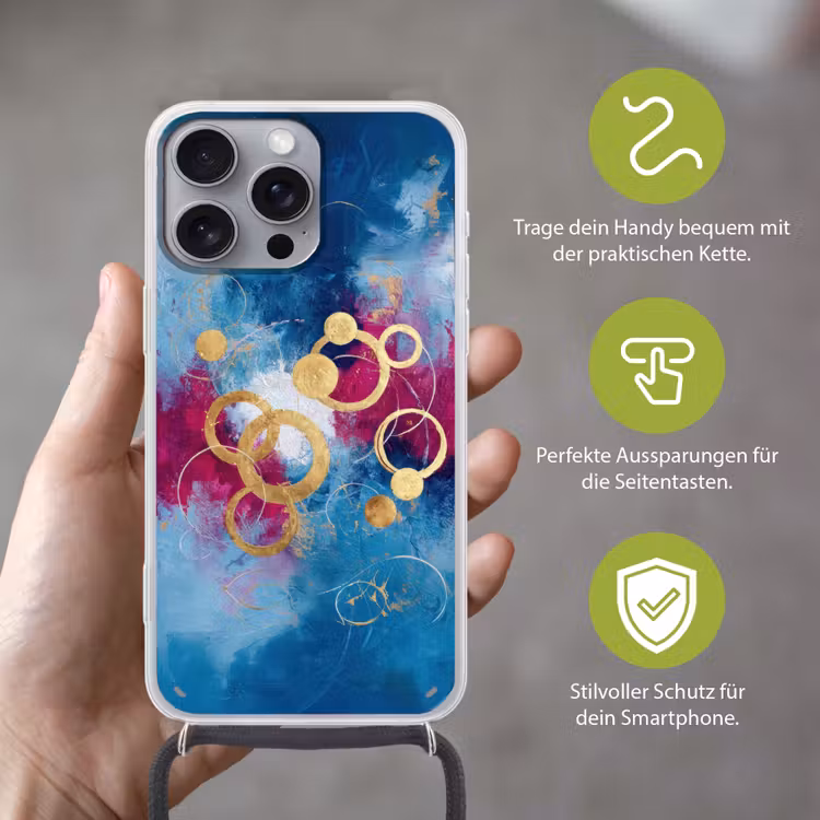 Cirkels - Goud - Abstract Hoesje iPhone 16 Pro Max met koord klein -sfeer2_DE
