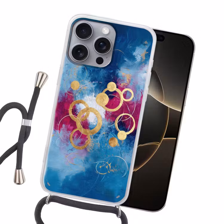 Cirkels - Goud - Abstract Hoesje iPhone 16 Pro Max met koord klein -sfeer1