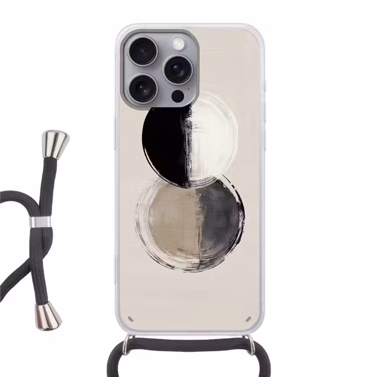 Cirkels - Strepen - Minimalistisch - Zwart Hoesje iPhone 16 Pro Max met koord klein -3d