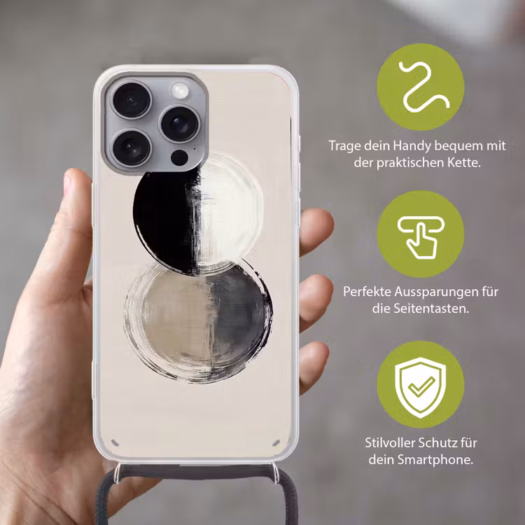 Cirkels - Strepen - Minimalistisch - Zwart Hoesje iPhone 16 Pro Max met koord klein -sfeer2_DE