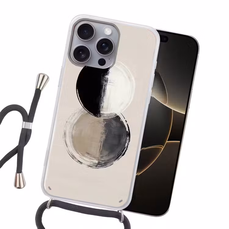 Cirkels - Strepen - Minimalistisch - Zwart Hoesje iPhone 16 Pro Max met koord klein -sfeer1