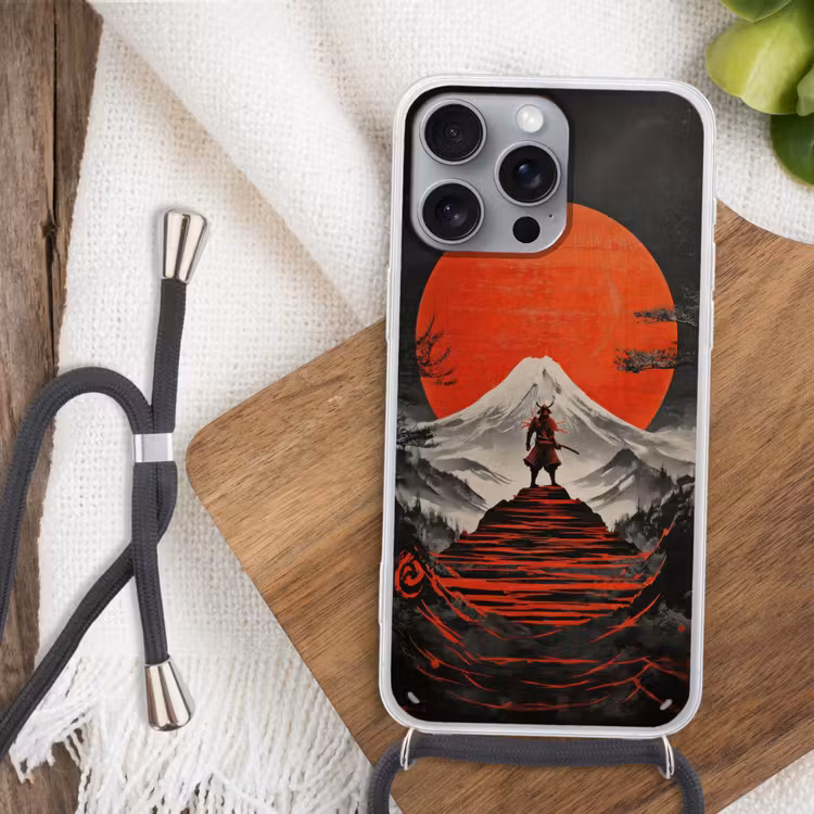 Krijger - Rode trappen - Zon - Berg Hoesje iPhone 16 Pro Max met koord klein -sfeer4