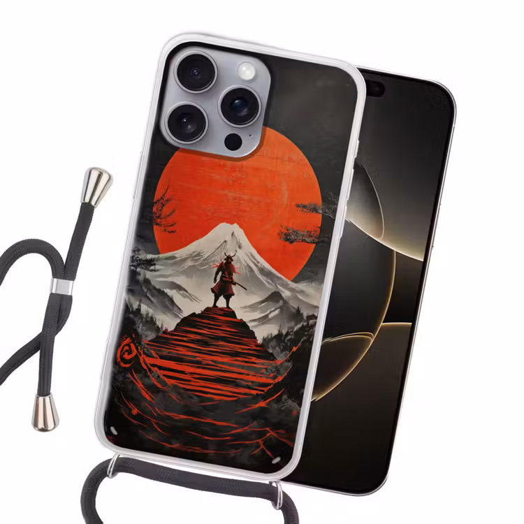 Krijger - Rode trappen - Zon - Berg Hoesje iPhone 16 Pro Max met koord klein -sfeer1