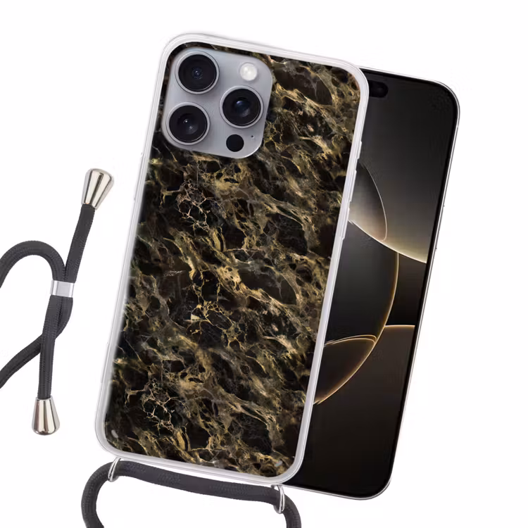 Kristal - Goud - Zwart - Marmer Hoesje iPhone 16 Pro Max met koord klein 804 -sfeer1