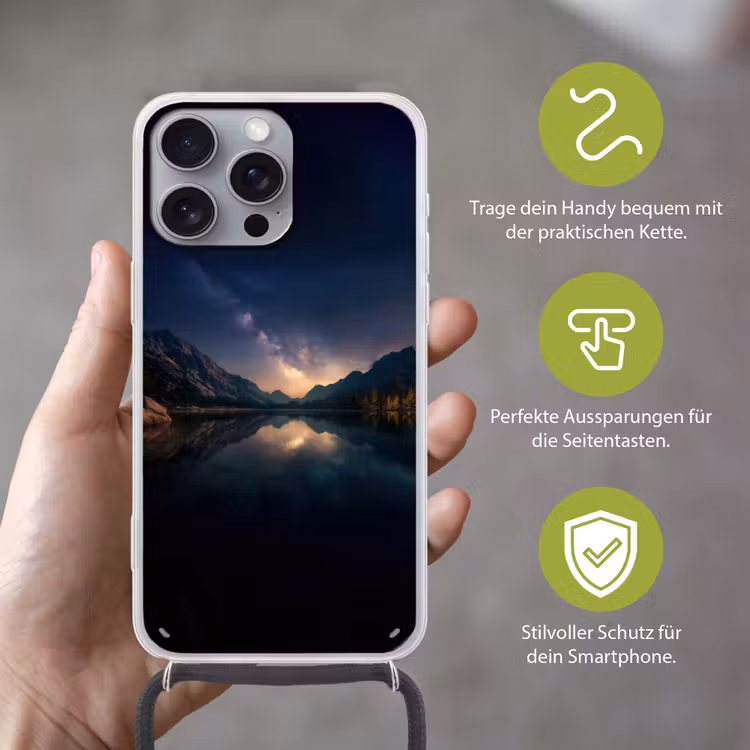 Kristalhelder meer - Bergen - Bergen Hoesje iPhone 16 Pro Max met koord klein -sfeer2_DE