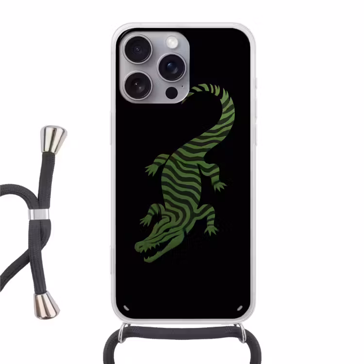 Krokodil - Groen - Tijgerachtig - Strepen Hoesje iPhone 16 Pro Max met koord klein -3d