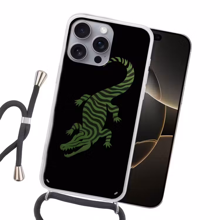 Krokodil - Groen - Tijgerachtig - Strepen Hoesje iPhone 16 Pro Max met koord klein -sfeer1