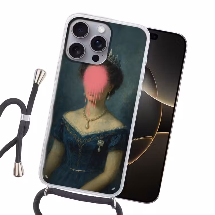 Kroon - Roze druipend verf - Portret Hoesje iPhone 16 Pro Max met koord klein -sfeer1