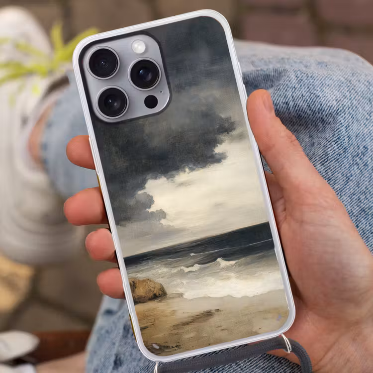 Kust - Golven - Rots - Storm Hoesje iPhone 16 Pro Max met koord klein -sfeer3