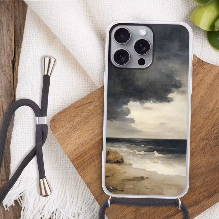 Kust - Golven - Rots - Storm Hoesje iPhone 16 Pro Max met koord klein -sfeer4