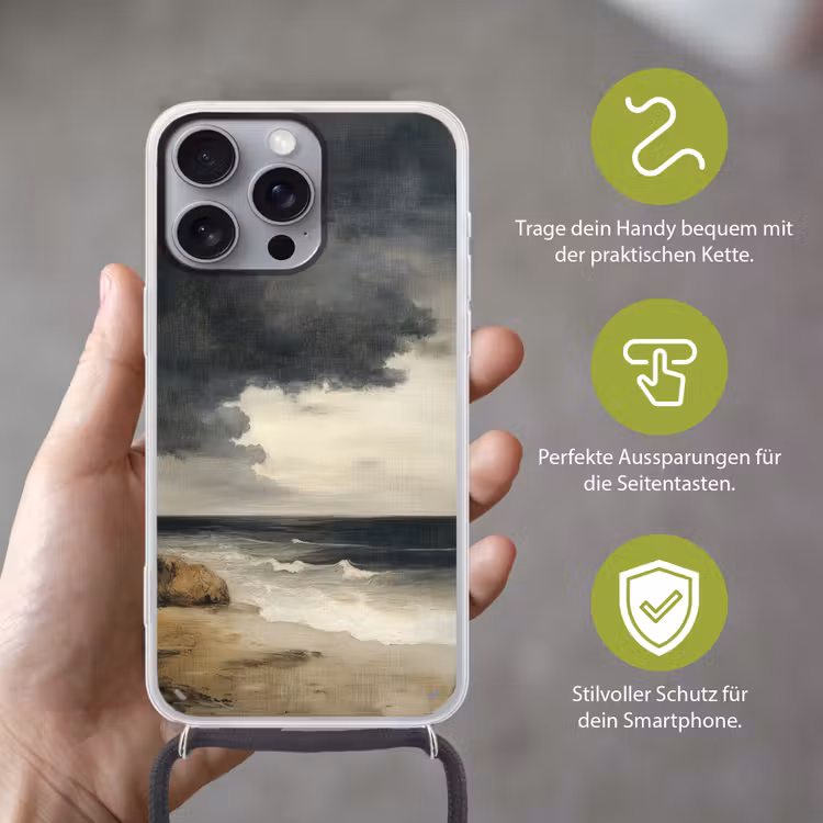 Kust - Golven - Rots - Storm Hoesje iPhone 16 Pro Max met koord klein -sfeer2_DE