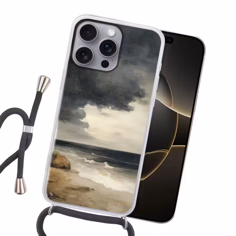 Kust - Golven - Rots - Storm Hoesje iPhone 16 Pro Max met koord klein -sfeer1