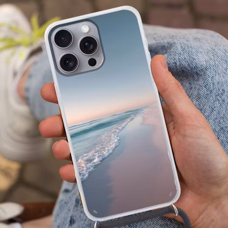 Kustlijn - Pastel - water Hoesje iPhone 16 Pro Max met koord klein -sfeer3