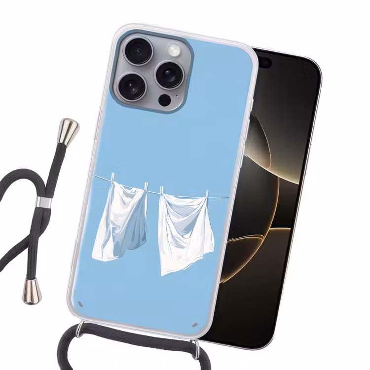 Lakens - Waslijn - Blauw - Minimalistisch Hoesje iPhone 16 Pro Max met koord klein -sfeer1
