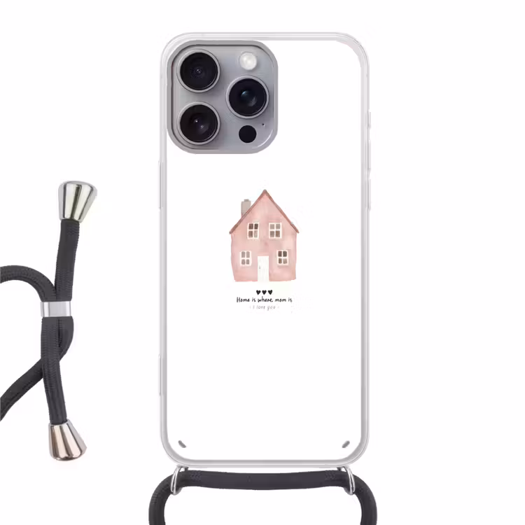 Huisje - Roze - Quote - Moeder Hoesje iPhone 16 Pro Max met koord klein -3d