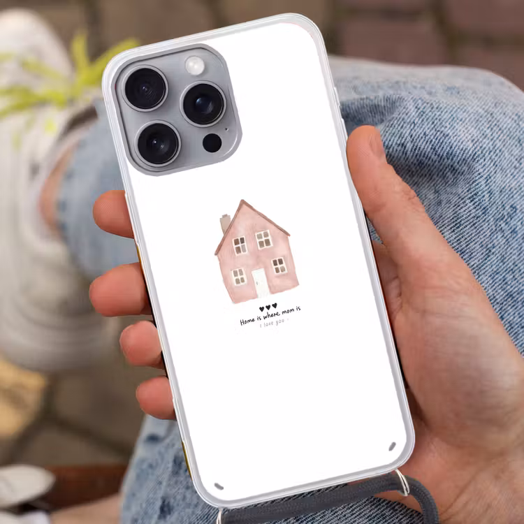 Huisje - Roze - Quote - Moeder Hoesje iPhone 16 Pro Max met koord klein -sfeer3