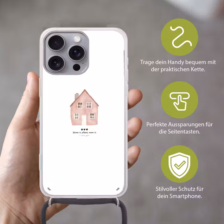 Huisje - Roze - Quote - Moeder Hoesje iPhone 16 Pro Max met koord klein -sfeer2_DE