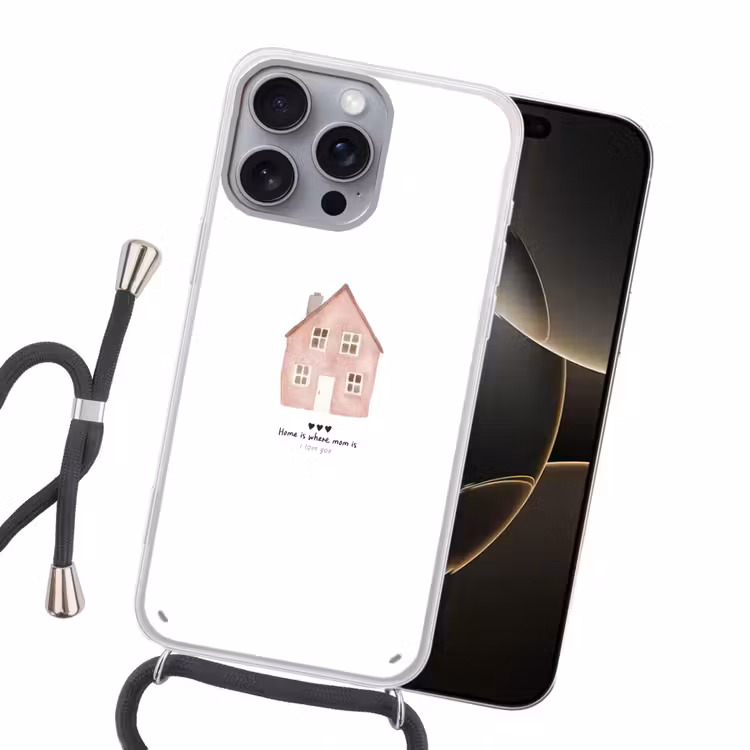 Huisje - Roze - Quote - Moeder Hoesje iPhone 16 Pro Max met koord klein -sfeer1