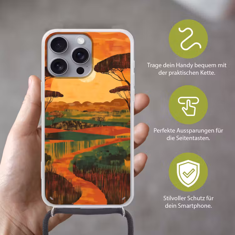 Landschap - Afrikaans - Zon Hoesje iPhone 16 Pro Max met koord klein -sfeer2_DE