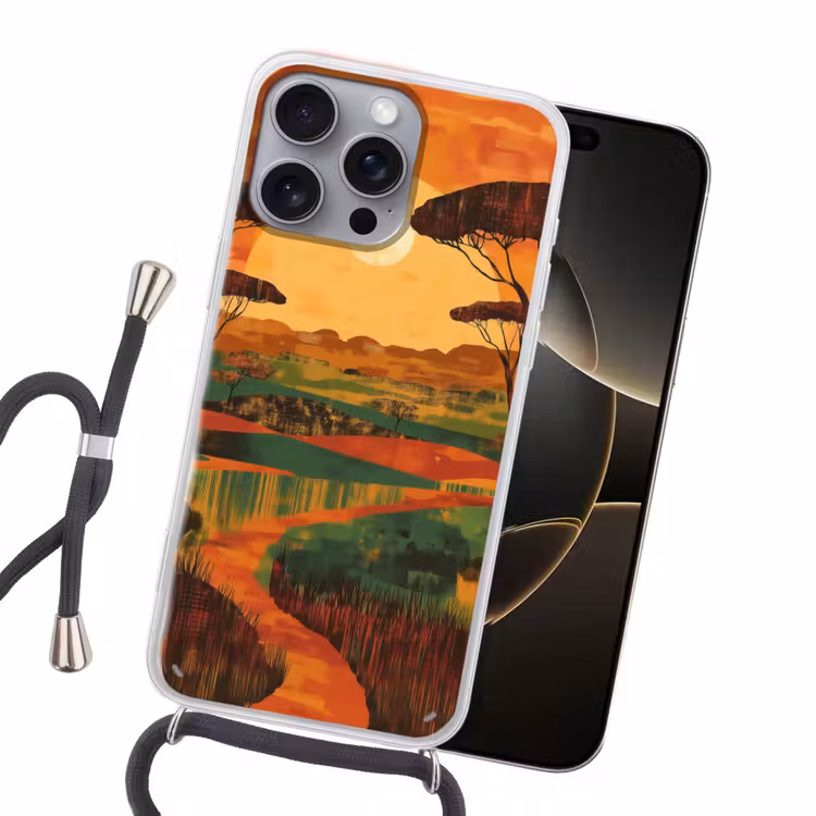 Landschap - Afrikaans - Zon Hoesje iPhone 16 Pro Max met koord klein -sfeer1
