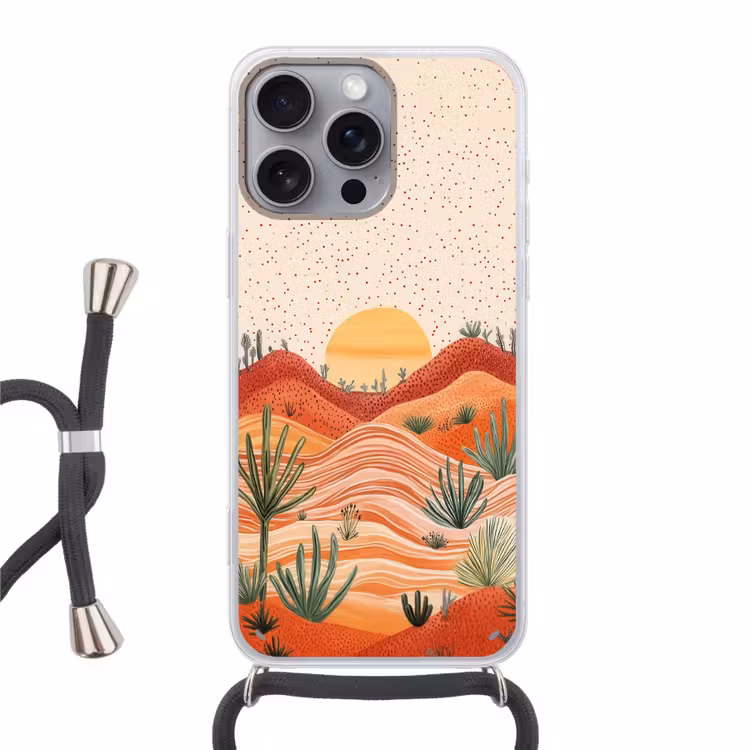 Landschap - Heuvels - Zonsondergang Hoesje iPhone 16 Pro Max met koord klein -3d