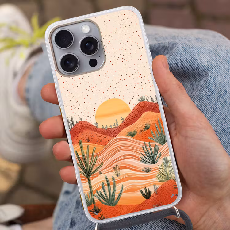 Landschap - Heuvels - Zonsondergang Hoesje iPhone 16 Pro Max met koord klein -sfeer3