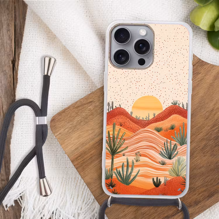 Landschap - Heuvels - Zonsondergang Hoesje iPhone 16 Pro Max met koord klein -sfeer4