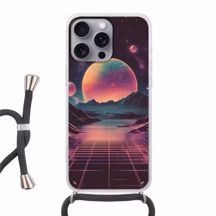Landschap - Planeten - Horizon - Paars Hoesje iPhone 16 Pro Max met koord klein -3d