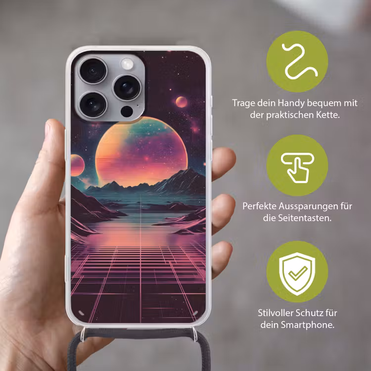 Landschap - Planeten - Horizon - Paars Hoesje iPhone 16 Pro Max met koord klein -sfeer2_DE