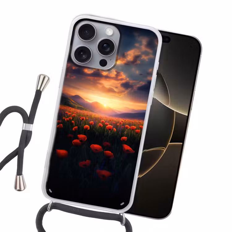 Landschap - Zonsondergang - Bloemenveld Hoesje iPhone 16 Pro Max met koord klein -sfeer1