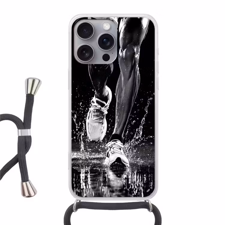 Hardloopschoenen - Rennen - Druppels - Zwart Hoesje iPhone 16 Pro Max met koord klein -3d