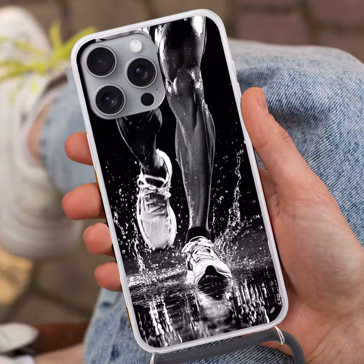 Hardloopschoenen - Rennen - Druppels - Zwart Hoesje iPhone 16 Pro Max met koord klein -sfeer3